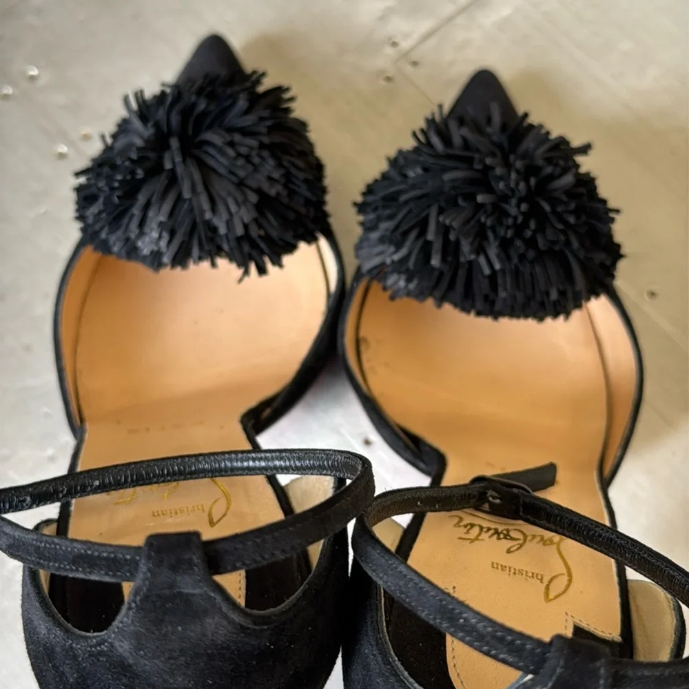 Christian Louboutin tsarou 100mm black suede stiletto pom Pom sz 38
